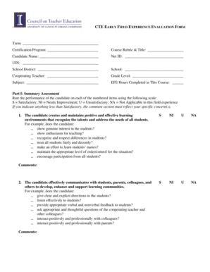 Fillable Online CTE EARLY FIELD EXPERIENCE EVALUATION FORM Fax Email