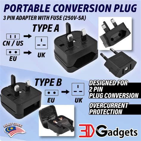 Portable Conversion Plug 2pin To 3 Pin Uk 3pin Travel Adapter