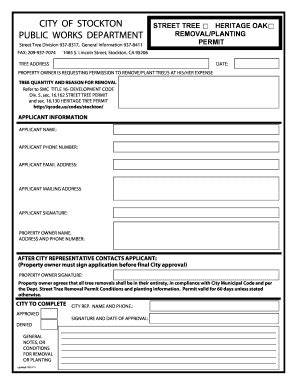 Fillable Online Heritage Oak Removal Permit Application Stockton Fax