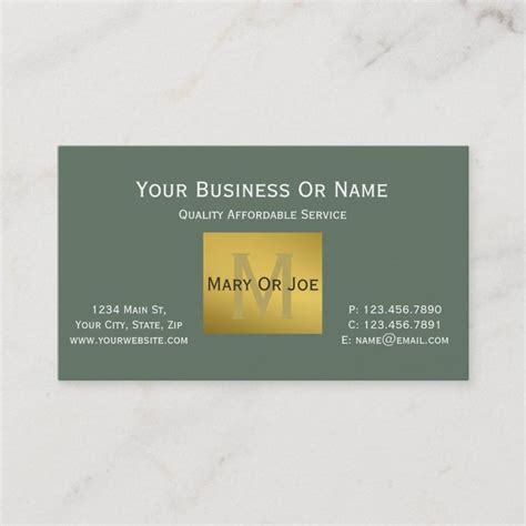 Sage Green White A Touch Of Luxury Gold Monogram Business Card