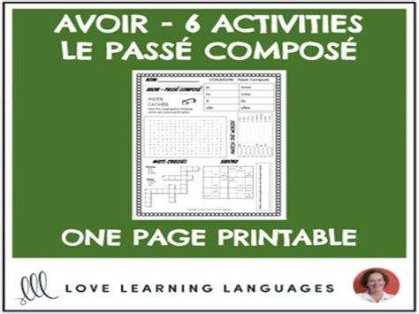 French Verb Avoir Worksheet Passé Composé 6 Activities One Page Printable Teaching Resources