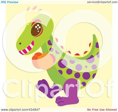 Royalty-Free (RF) Clipart Illustration of a Polka Dot Dinosaur Wearing ...