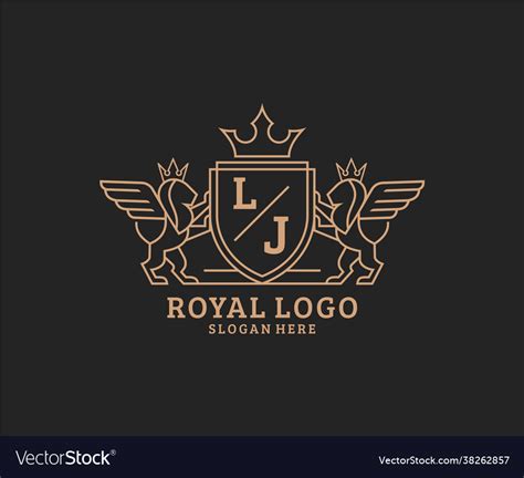 Initial Lj Letter Lion Royal Luxury Heraldiccrest Vector Image