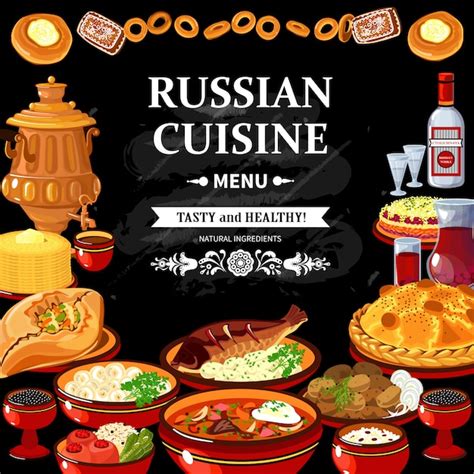 Russian Cuisine Menu Black Board Poster Free Vector