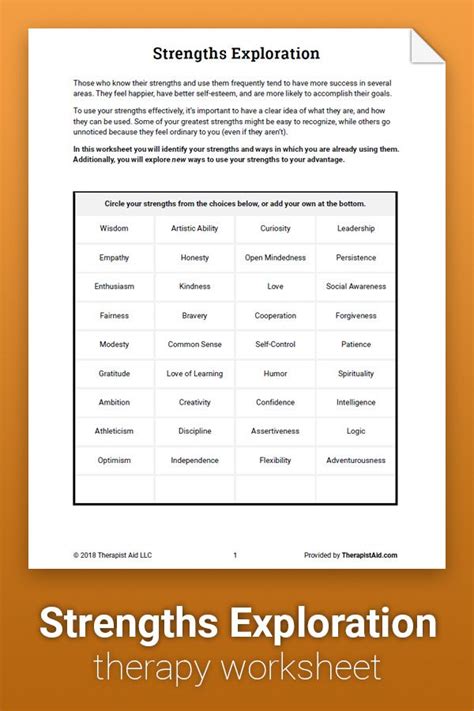 Identifying Strengths Therapy Worksheet