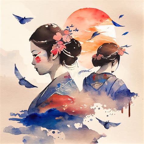 Traditional Japanese Geisha Art Stock Illustration Illustration Of