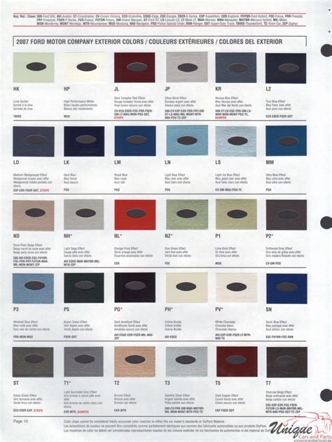 Ford Paint Chart Color Reference