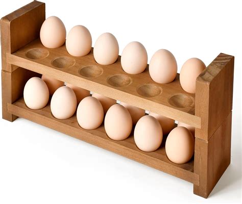 Amazon Sishynio Double Layer Egg Tray Holder Countertop Wooden