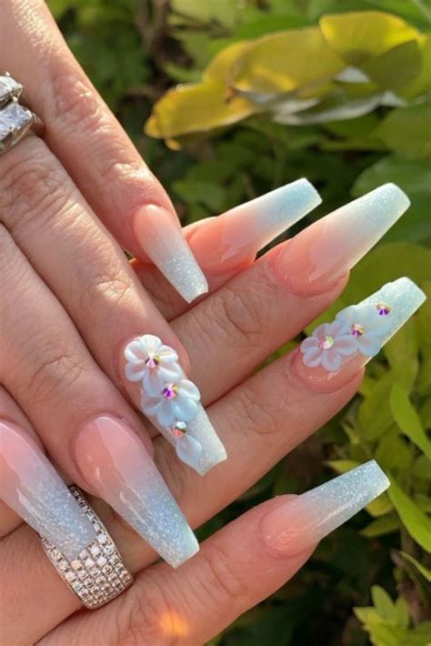 32 Beautiful Coffin Acrylic Nails With Flower For May Nails