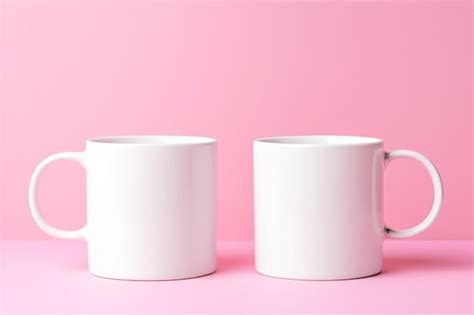 Premium Photo Two White Coffee Mugs Sitting Side By Side On A Pink