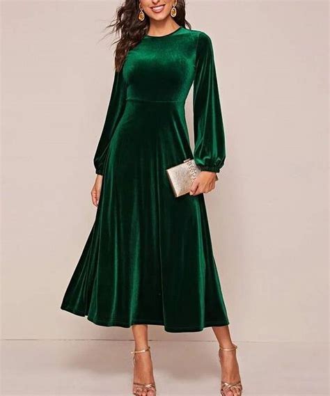 Vert Meraude Robe Velours L Gant Soir E Mariage Manches Longues Robe