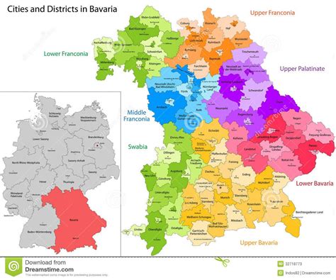 State Germany Bavaria Administrative Division Map Cities Districts