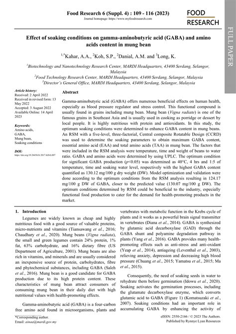 PDF Effect Of Soaking Conditions On Gamma Aminobutyric Acid GABA