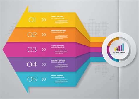 화살표 인포 그래픽 템플릿 5 단계 프리미엄 벡터