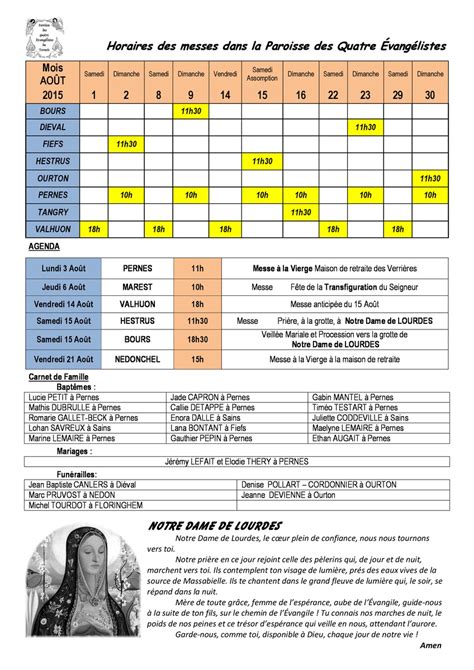 Horaires des messes et Agenda du mois d Août 2015