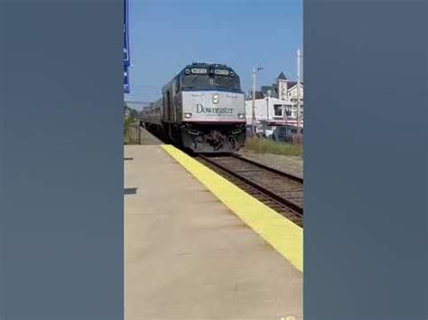 Downeaster train stops at Old Orchard Beach with a F40PH leading and a P42DC trailing - YouTube