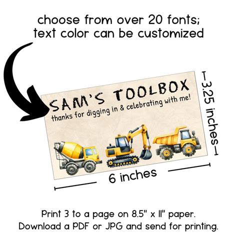 Editable Construction Birthday Party Favor Printable Gable Box Label