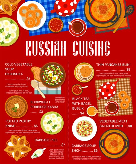 Russian cuisine menu, Russia food dishes, meals 23527468 Vector Art at
