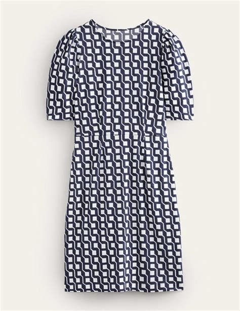 Zoe Jersey Dress Navy Cube Geo Boden EU