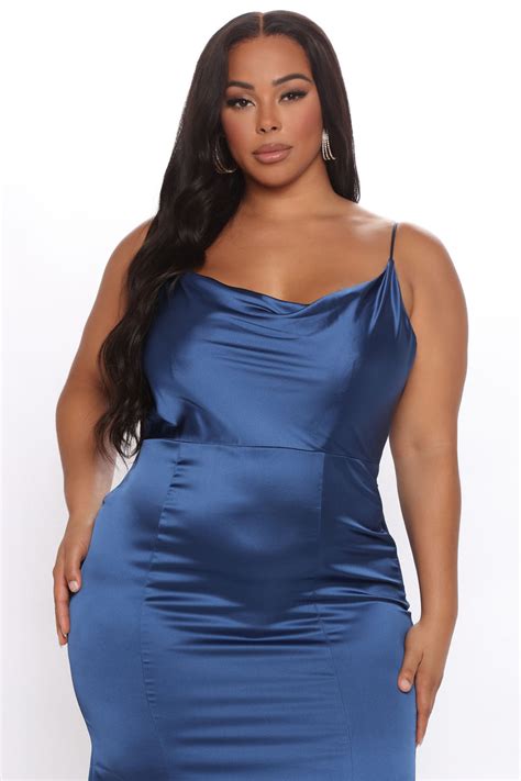 Signature Luxe Satin Maxi Dress Navy Fashion Nova