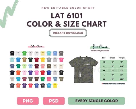 Lat Color Chart Lat Size Chart Digital File Etsy