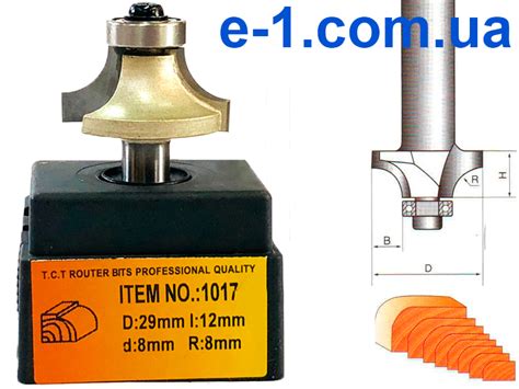 Фреза по дереву кромочная калевочная 1017 D29 h12 d8 R8 купить в E-1