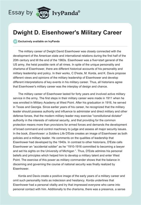 Dwight D. Eisenhower's Military Career - 2184 Words | Critical Writing ...