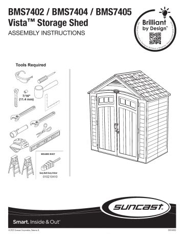 Suncast BMS7404 Vista 7 Ft X 4 Ft Storage Shed Assembly Instructions