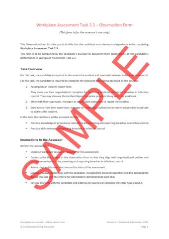 Hltinf Workplace Assessment Task Observation Form V