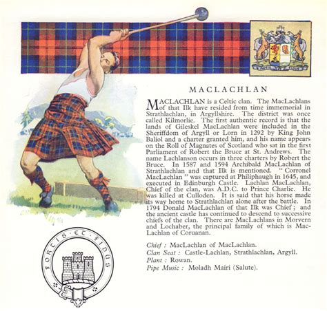 Maclaine Of Lochbuie Scotland Scottish Clans Tartans Arms Badge 1963 Print