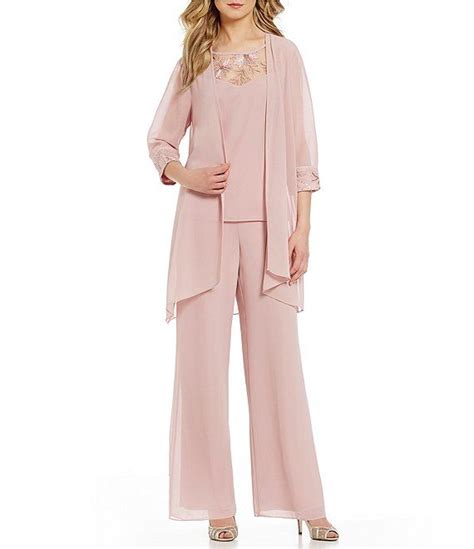 Le Bos Embroidered Round Neck 3 4 Sleeve Cuff Detail Chiffon 3 Piece