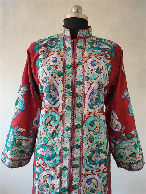 Kashmir Jacket Embroidered Silk Jacket Long Length Coat Etsy