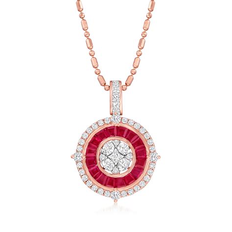 70 Ct Tw Ruby And 49 Ct Tw Diamond Pendant Necklace In 14kt