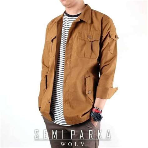 Jual Jaket Semi Parka Pria Canvas Drill Coklat 380 Shopee Indonesia