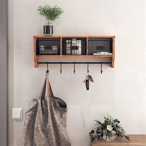 hbcy creations rustic coat rack wall mounted shelf  hooks baskets