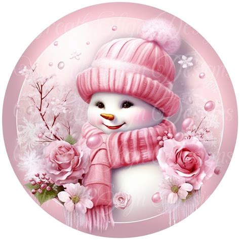 Pink Christmas Snowman Sign Winter Sign Pink Christmas Wreath Sign