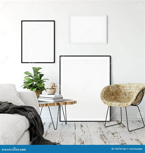 Frame Mockup Living Room Interior Wall Mockup Wall Art 3d Rendering