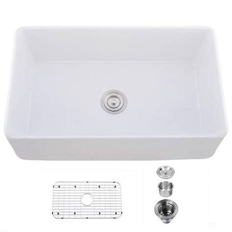 33 In Farmhouse Apron Front Single Bowl White Ceramic Kitchen Sink