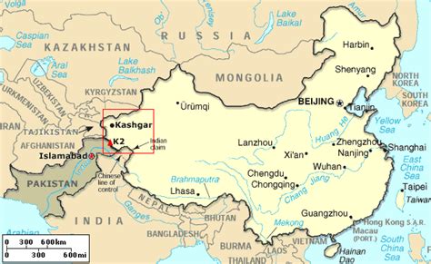 K2: The American North Ridge Expedition, on MountainZone.com: Map of China