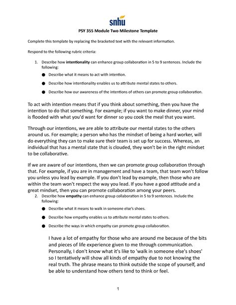 PSY 355 Module Two Milestone Template PSY 355 Module Two Milestone