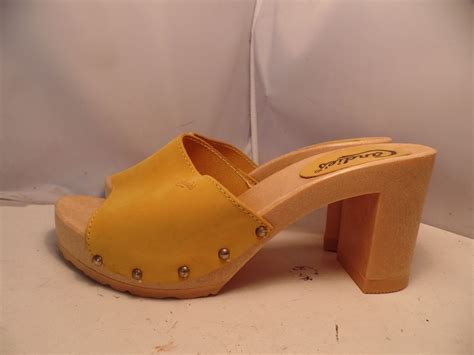 Vtg 80s Candies Original Sandals High Heels Slides Yellow Womens 10