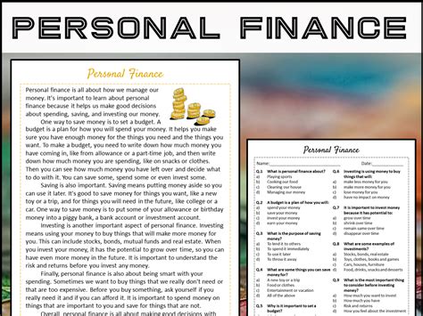 Personal Finance Reading Comprehension Passage and Questions - PDF | Teaching Resources