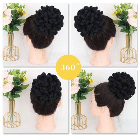 Faux Bun Loc Ponytail Dread Bun Braided Petal Ponytail Extension Afro