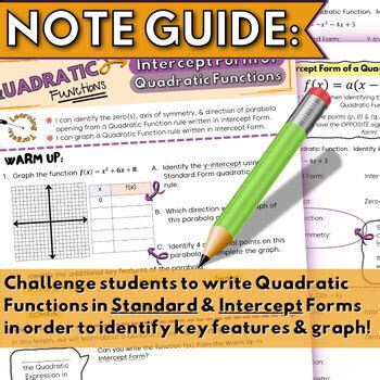 Graphing Intercept Form Quadratic Functions Note Guide | Algebra 1 & 2