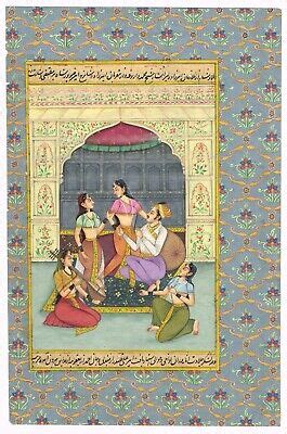 Indian Miniature Painting Of Mughal Emperor In Harem Art Vintage