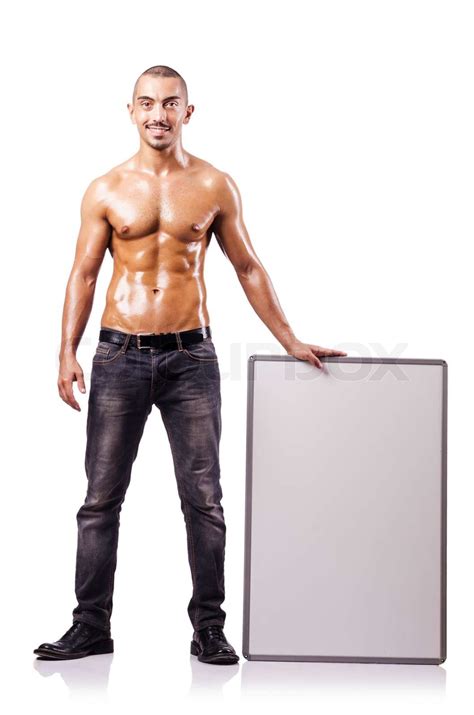 Naked Man With Blank Board Stock Image Colourbox