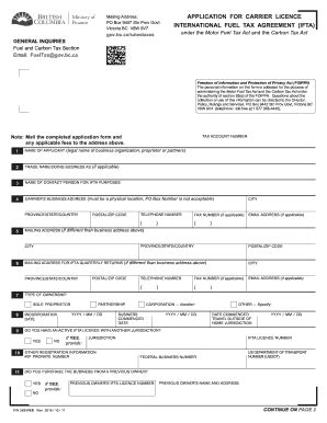 Fillable Online Fin Application For Carrier Licence International