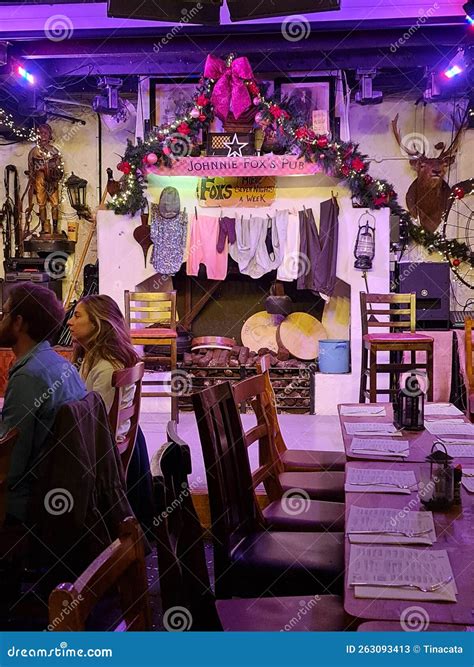 Johnnie Fox Pub Interior Room and Fireplace Editorial Stock Photo