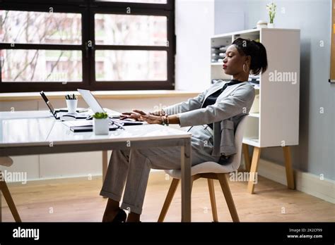 Bad Posture African American Woman Working Stock Photo Alamy