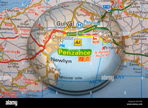 Magnified map area of Penzance in Cornwall, UK Stock Photo - Alamy